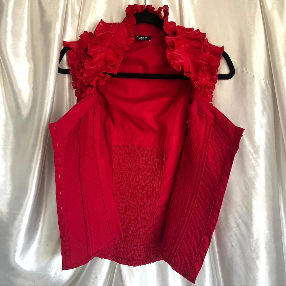 bebe Red Ruffled Blouse - Picture 4 of 5